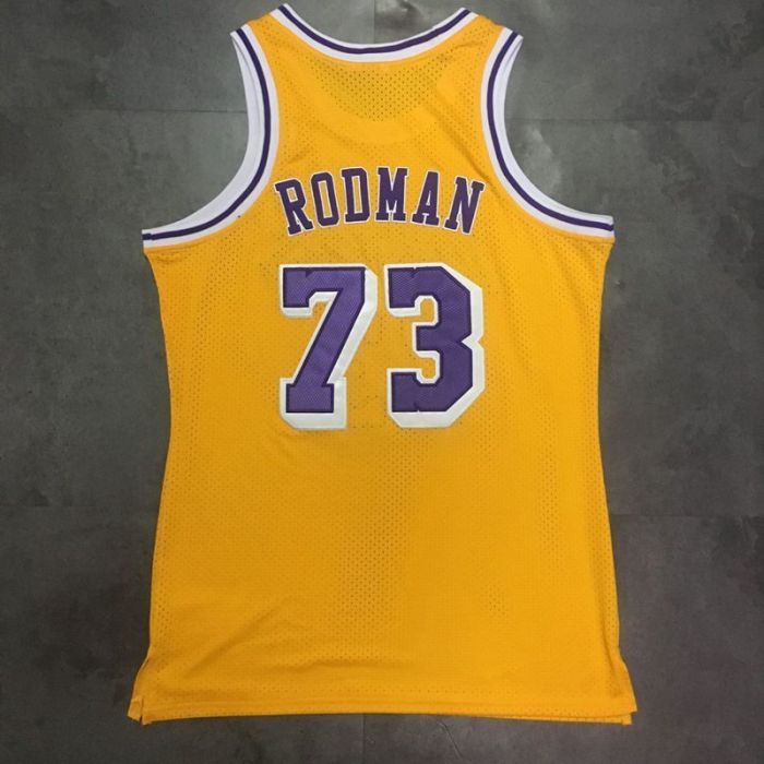 1998-1999 Lakers Rodman #77 Yellow Retro Top Quality Dense Embroidery NBA Jersey