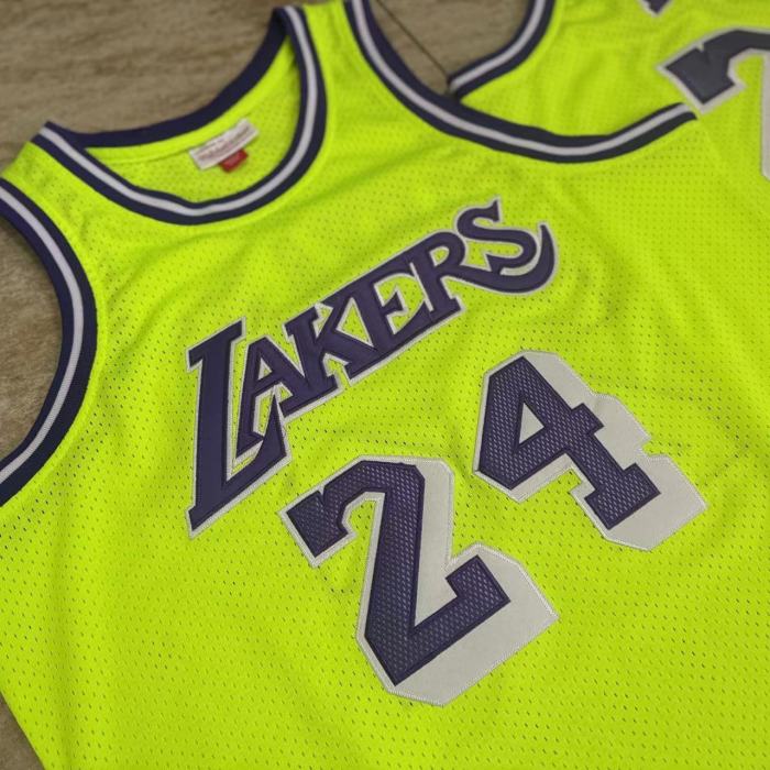 2007-2008 Lakers Bryant #24 Fluorescent Green Top Quality Dense Embroidery NBA Jersey