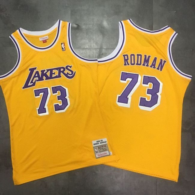 1998-1999 Lakers Rodman #77 Yellow Retro Top Quality Dense Embroidery NBA Jersey