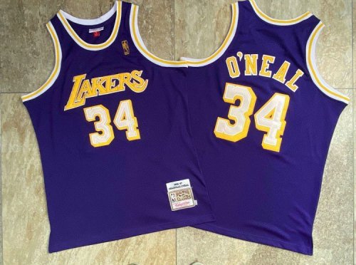 1996-1997 Lakers O'Neal #34 Purple Retro Top Quality Dense Embroidery NBA Jersey