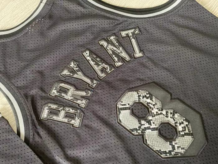 1996-1997 Lakers Bryant #8 Black Leather Snakeskin Retro Top Quality Dense Embroidery NBA Jersey