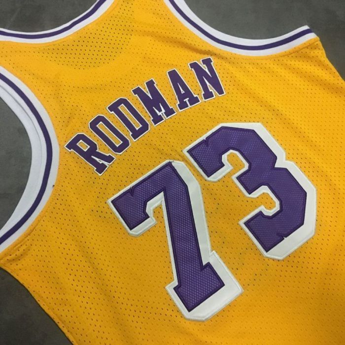 1998-1999 Lakers Rodman #77 Yellow Retro Top Quality Dense Embroidery NBA Jersey