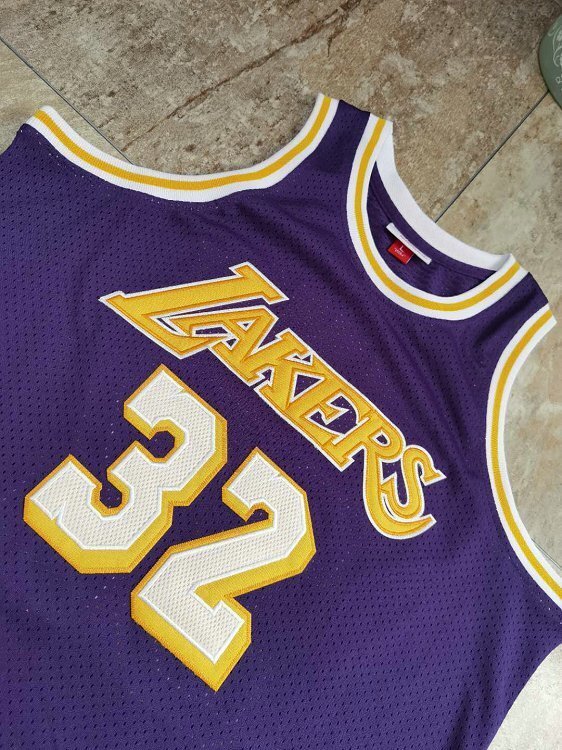 1984-1985 Lakers Johnson #32 Purple Retro Top Quality Dense Embroidery NBA Jersey