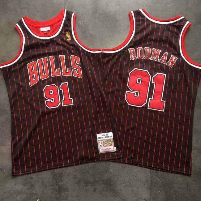 1995-1996 NBA Bulls Rodman #91 Retro Top Quality Dense Embroidery Jersey