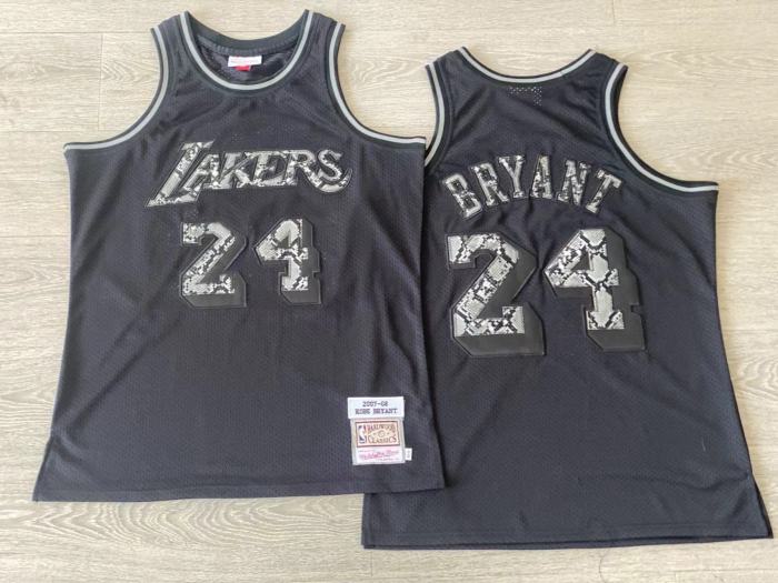 2007-2008 Lakers Bryant #24 Black Leather Snakeskin Retro Top Quality Dense Embroidery NBA Jersey