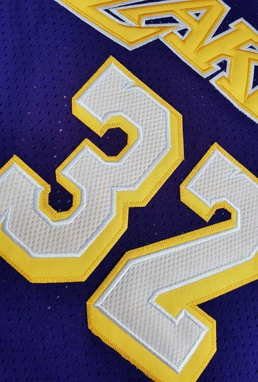 1984-1985 Lakers Johnson #32 Purple Retro Top Quality Dense Embroidery NBA Jersey