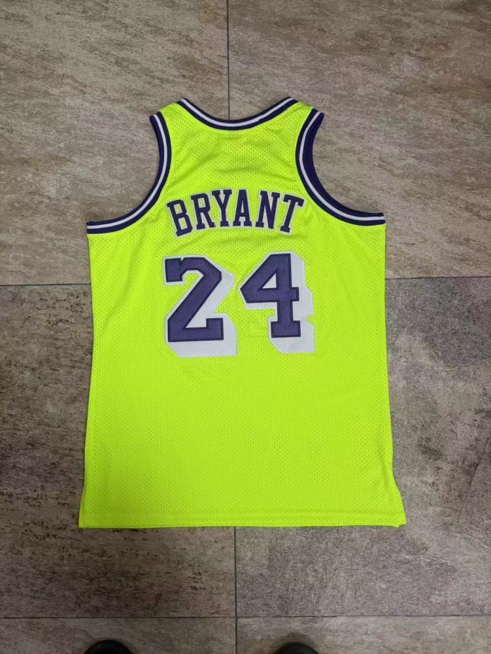 2007-2008 Lakers Bryant #24 Fluorescent Green Top Quality Dense Embroidery NBA Jersey