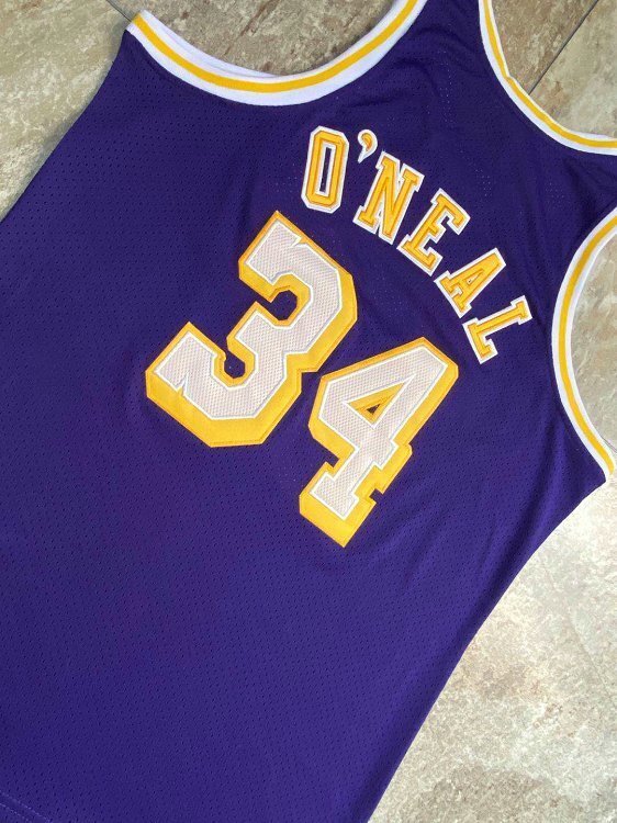1996-1997 Lakers O'Neal #34 Purple Retro Top Quality Dense Embroidery NBA Jersey