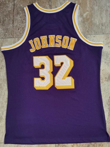 1984-1985 Lakers Johnson #32 Purple Retro Top Quality Dense Embroidery NBA Jersey