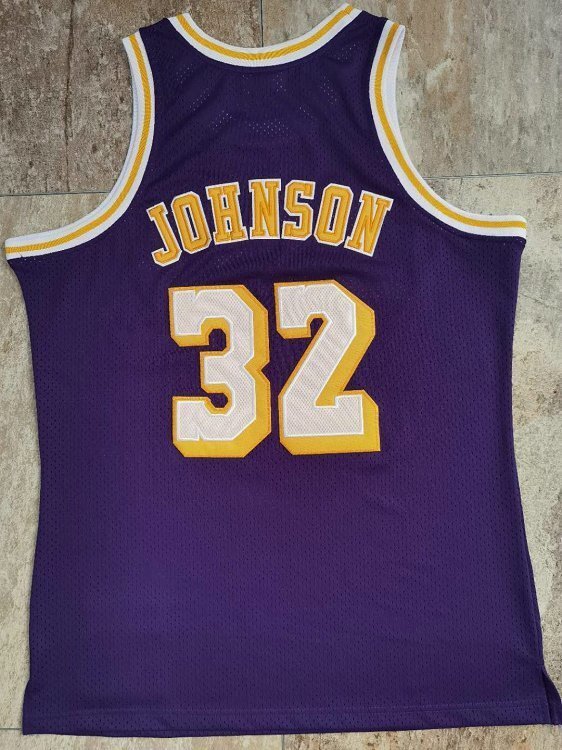 1984-1985 Lakers Johnson #32 Purple Retro Top Quality Dense Embroidery NBA Jersey