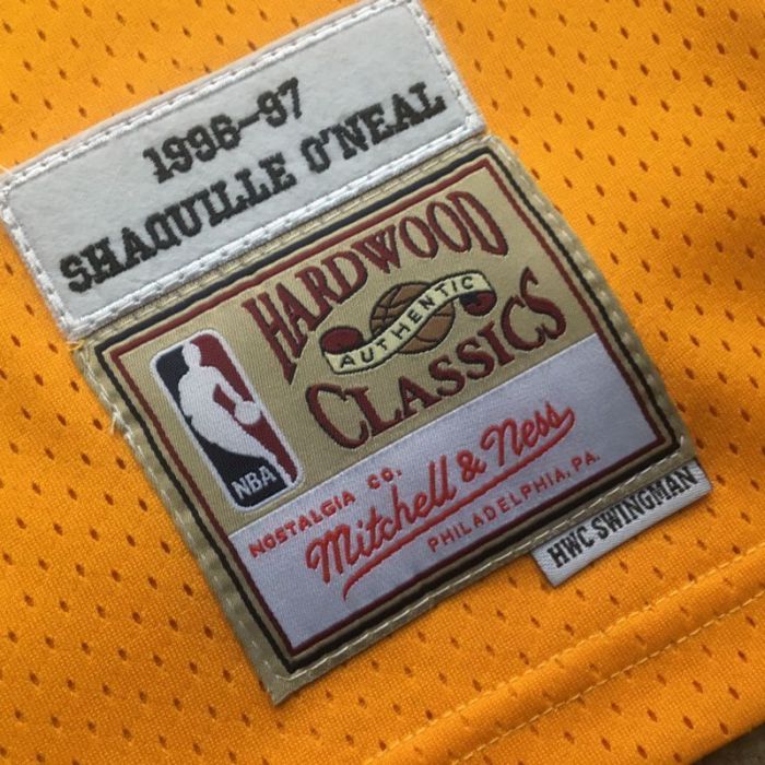 1996-1997 Lakers O'Neal #34 Yellow Retro Top Quality Dense Embroidery NBA Jersey