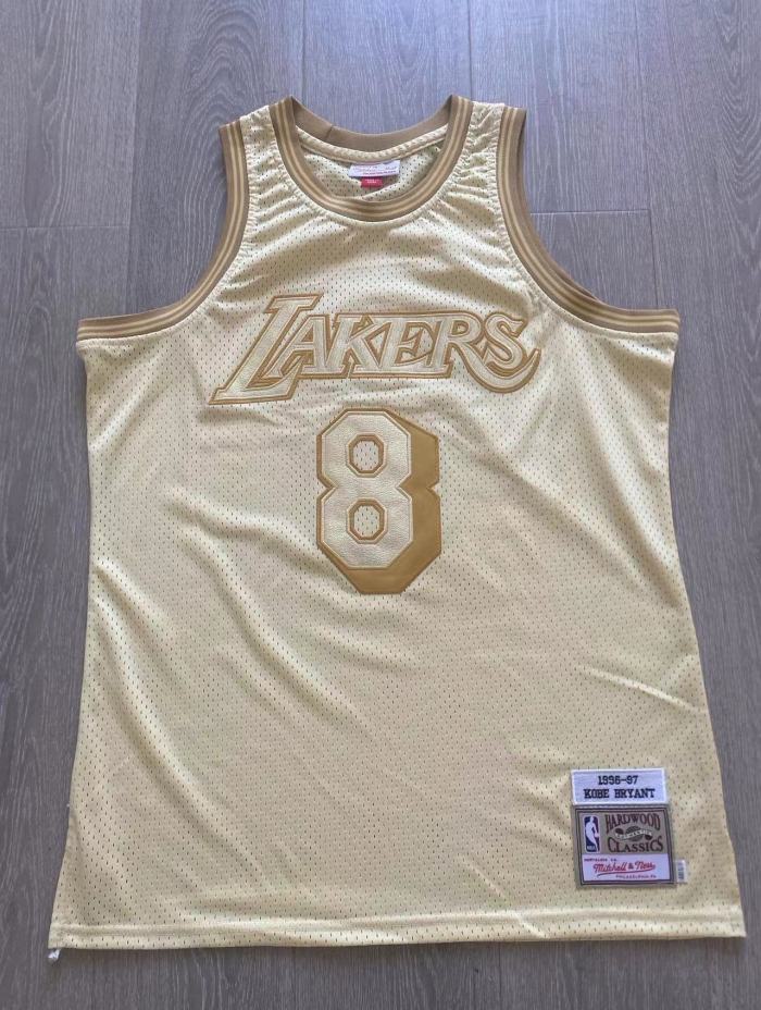 1996-1997 Lakers Bryant #8 Golden Retro Top Quality Dense Embroidery NBA Jersey