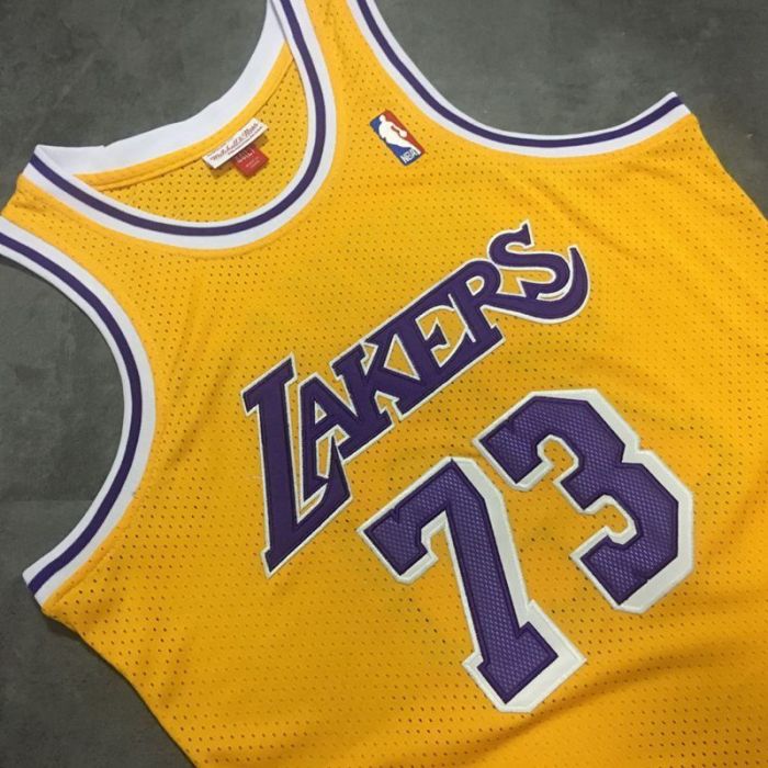 1998-1999 Lakers Rodman #77 Yellow Retro Top Quality Dense Embroidery NBA Jersey