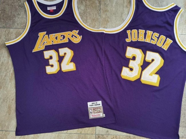 1984-1985 Lakers Johnson #32 Purple Retro Top Quality Dense Embroidery NBA Jersey