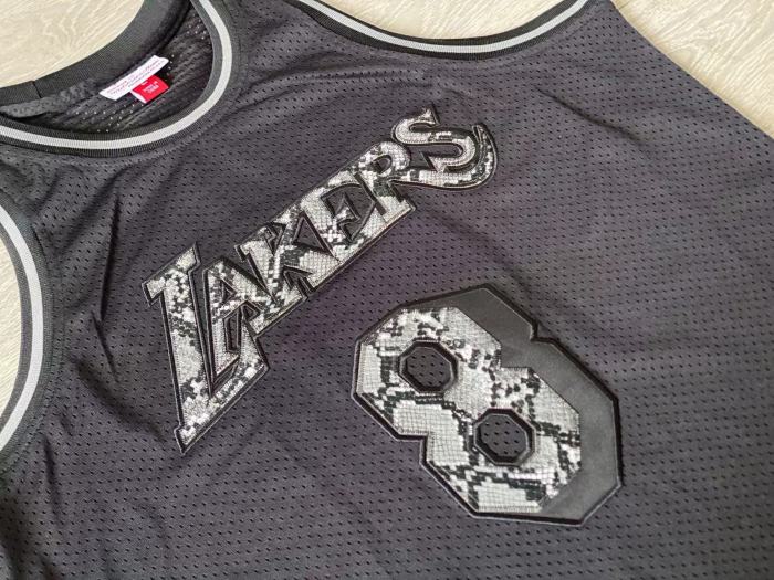 1996-1997 Lakers Bryant #8 Black Leather Snakeskin Retro Top Quality Dense Embroidery NBA Jersey