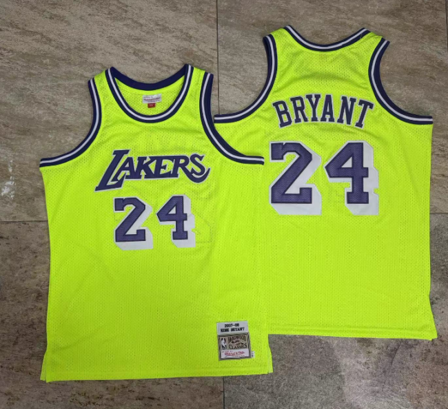 2007-2008 Lakers Bryant #24 Fluorescent Green Top Quality Dense Embroidery NBA Jersey