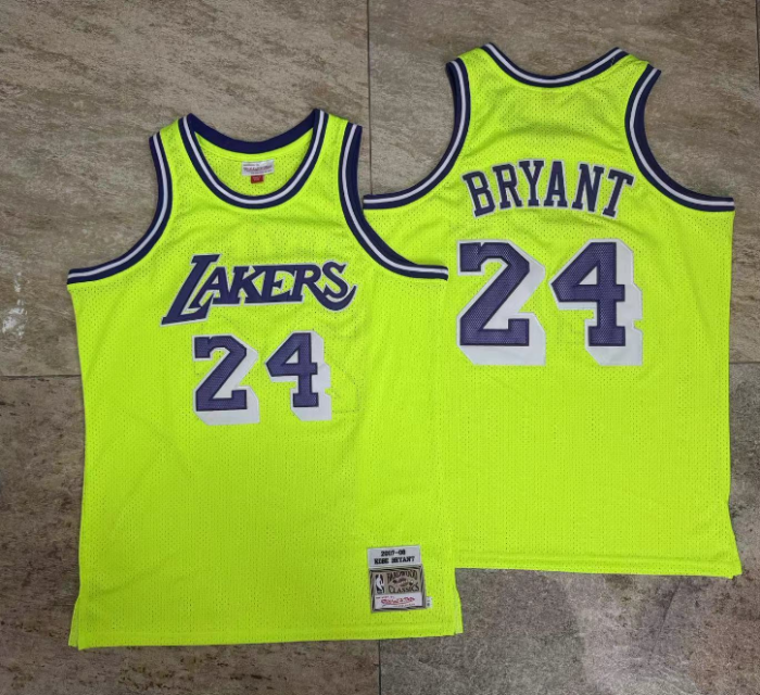 2007-2008 Lakers Bryant #24 Fluorescent Green Top Quality Dense Embroidery NBA Jersey