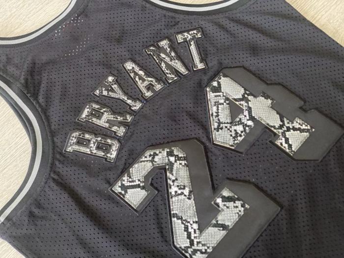 2007-2008 Lakers Bryant #24 Black Leather Snakeskin Retro Top Quality Dense Embroidery NBA Jersey