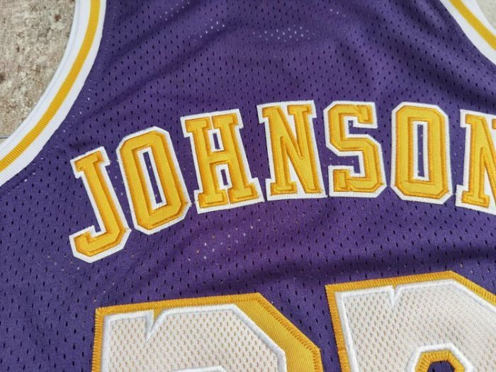 1984-1985 Lakers Johnson #32 Purple Retro Top Quality Dense Embroidery NBA Jersey