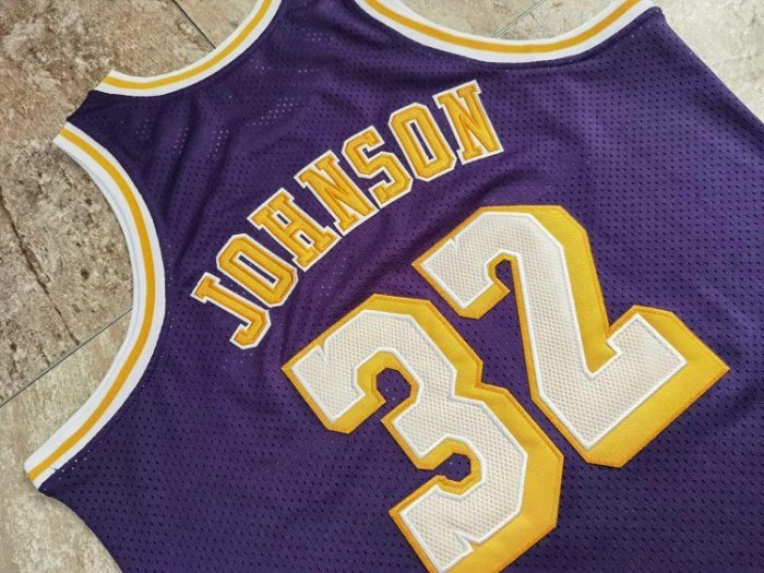 1984-1985 Lakers Johnson #32 Purple Retro Top Quality Dense Embroidery NBA Jersey