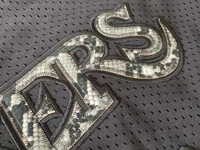 1996-1997 Lakers O'Neal#34 Black Leather Snakeskin Retro Top Quality Dense Embroidery NBA Jersey