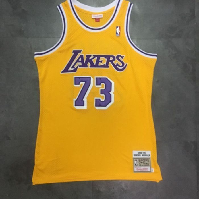 1998-1999 Lakers Rodman #77 Yellow Retro Top Quality Dense Embroidery NBA Jersey