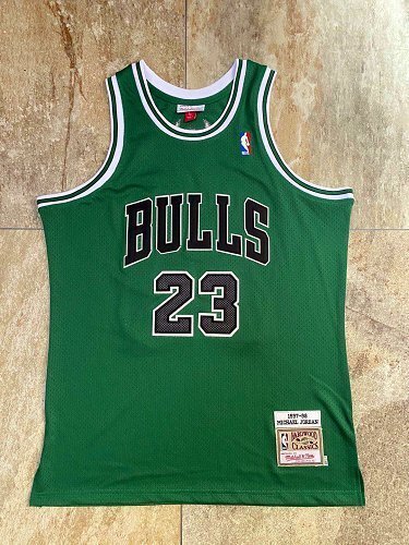 1997-1998 NBA Bulls Jordan#23 Green Retro Top Quality Dense Embroidery Jersey