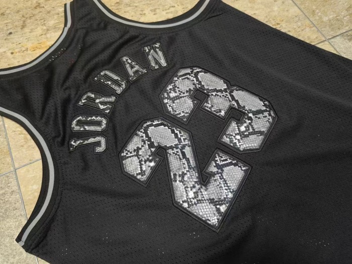 1997-1998 NBA Bulls Jordan#23 Black Snake Skin Pattern Top Quality Dense Embroidery Jersey