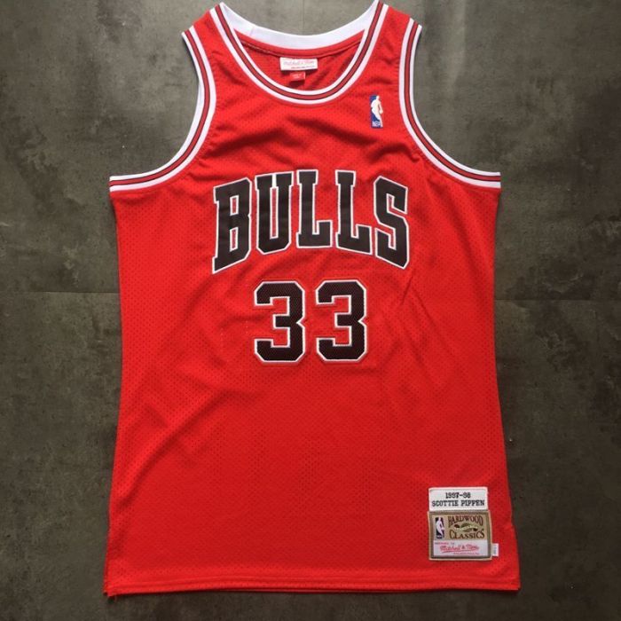 1997-1998 NBA Bulls Pippen #33 Retro Red Top Quality Dense Embroidery Jersey