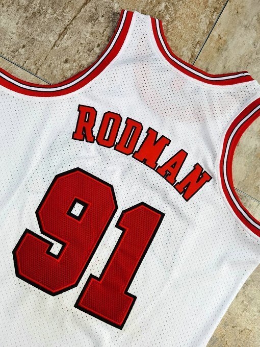 1997-1998 NBA Bulls Rodman #91 Retro Top Quality Dense Embroidery Jersey