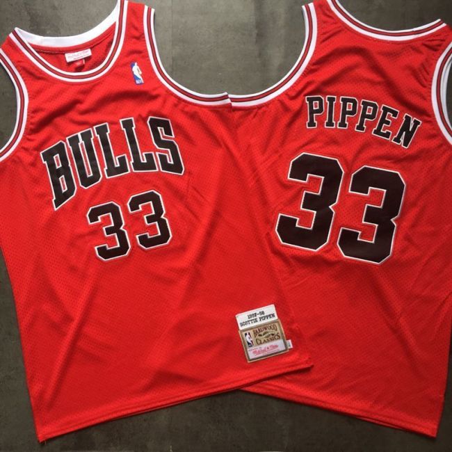 1997-1998 NBA Bulls Pippen #33 Retro Red Top Quality Dense Embroidery Jersey