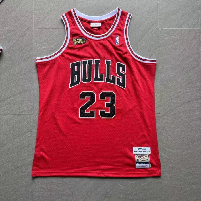 1997-1998 NBA Bulls Jordan#23 Red Retro White Top Quality Dense Embroidery Jersey