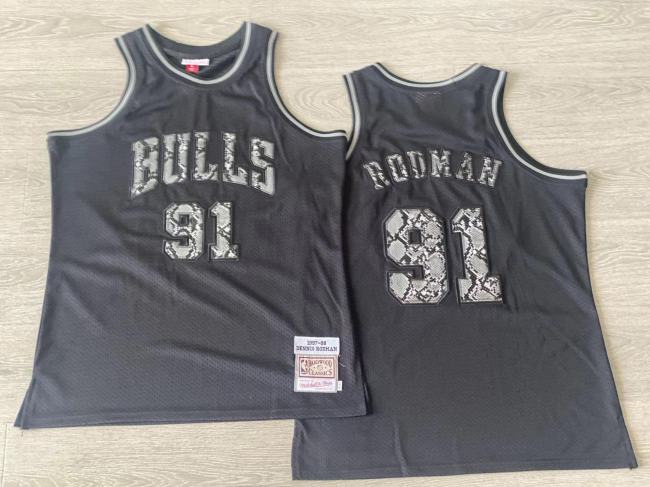 1997-1998 NBA Bulls Rodman #91 Black Snake Skin Pattern Top Quality Dense Embroidery Jersey