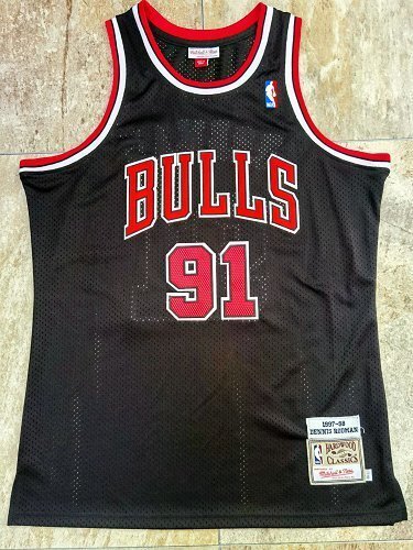 1997-1998 NBA Bulls Rodman #91 Retro Black Top Quality Dense Embroidery Jersey