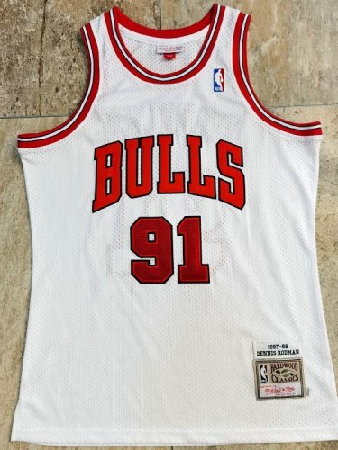 1997-1998 NBA Bulls Rodman #91 Retro Top Quality Dense Embroidery Jersey
