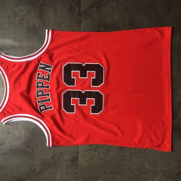 1997-1998 NBA Bulls Pippen #33 Retro Red Top Quality Dense Embroidery Jersey