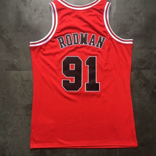 1997-1998 NBA Bulls Rodman #91 Retro Red Top Quality Dense Embroidery Jersey