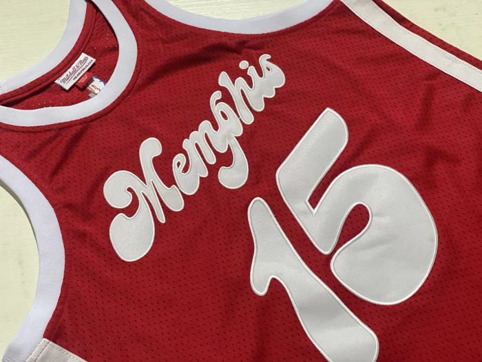 2015-2016 M&N Memphis Grizzlies Carter #15 Red Retro Top Quality Dense Embroidery NBA Jersey