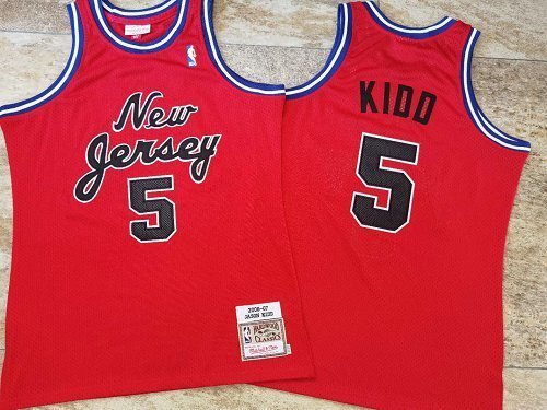 2006-2007 M&N Brooklyn Nets Kidd #5 Red Retro Top Quality Dense Embroidery NBA Jersey