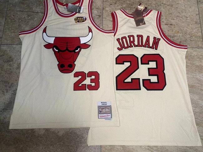 Bulls Jordan#23 Cream Chainstitch Swingman Top Quality Dense Embroidery NBA Jersey