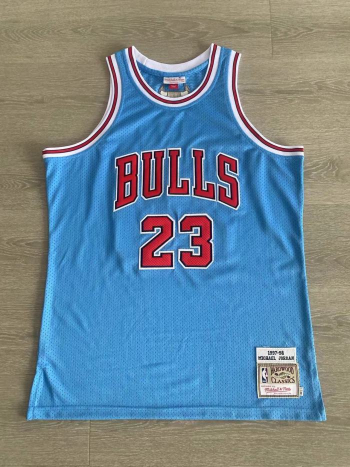 1997-1998 M&N Bulls Jordan#23 Blue Retro Top Quality Dense Embroidery NBA Jersey