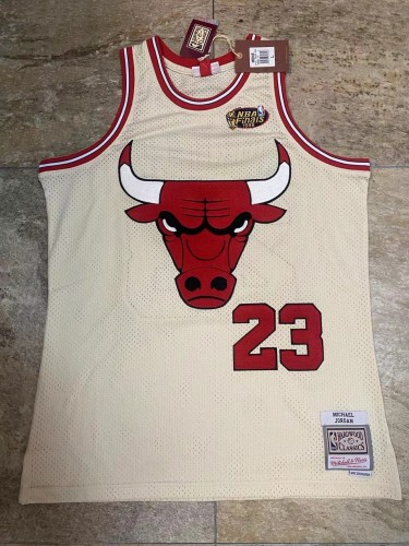 Bulls Jordan#23 Cream Chainstitch Swingman Top Quality Dense Embroidery NBA Jersey