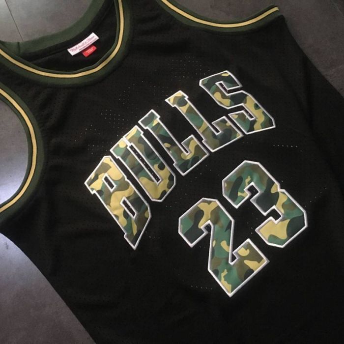 1997-1998 M&N Bulls Jordan#23 Camouflage Characters Top Quality Dense Embroidery NBA Jersey