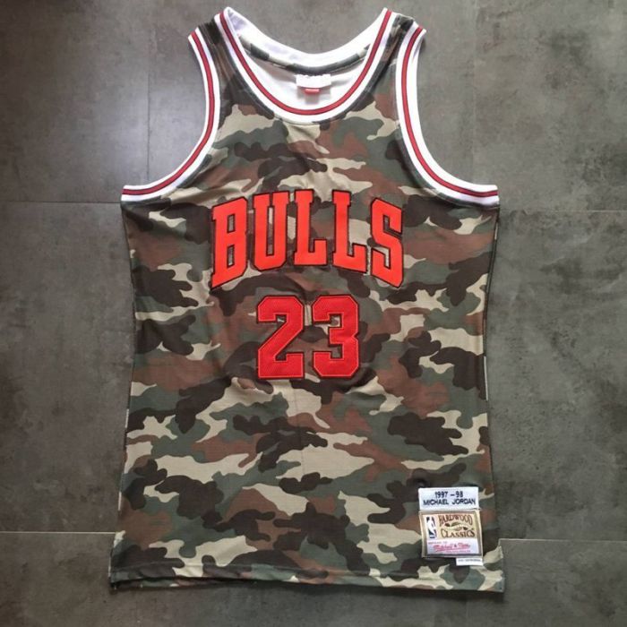 M&N Bulls Jordan#23 Camouflage Top Quality Dense Embroidery NBA Jersey