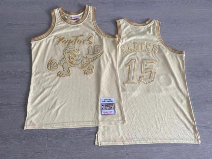 1998-1999 M&N Raptors Carter #15 Golden Retro Top Quality Dense Embroidery NBA Jersey