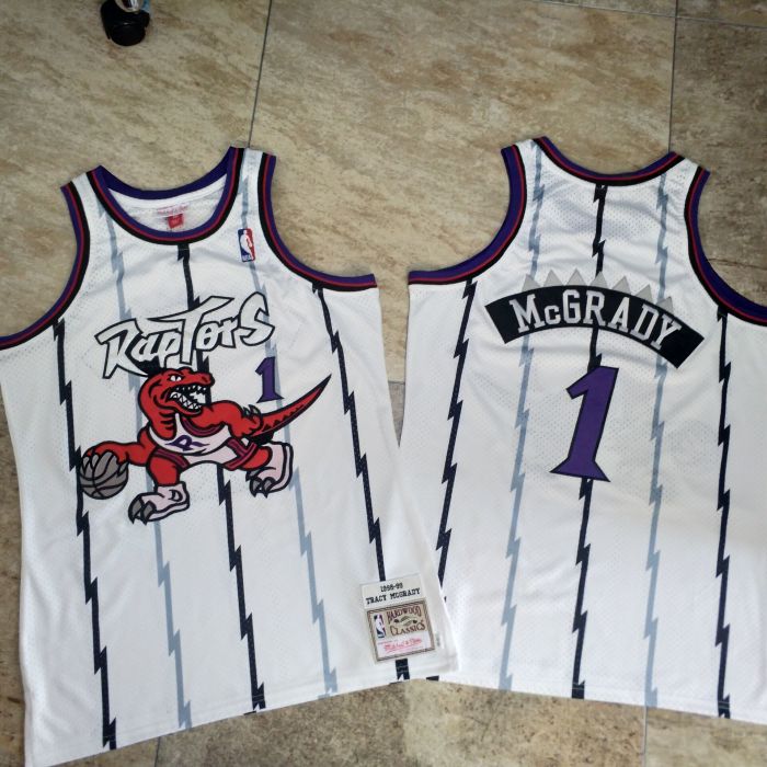 1998-1999 M&N Raptors Mcgrady #1 White Retro Top Quality Dense Embroidery NBA Jersey