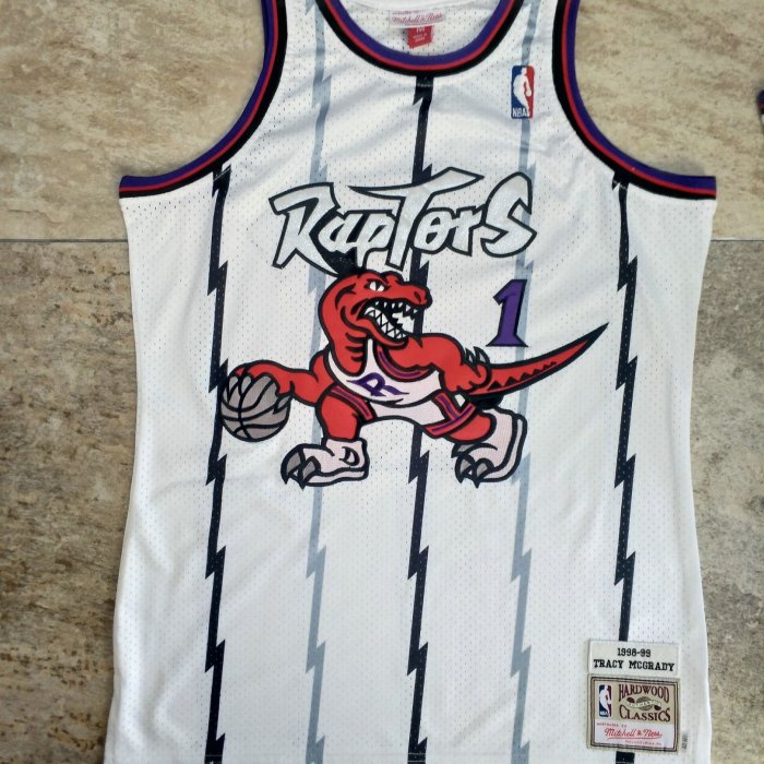1998-1999 M&N Raptors Mcgrady #1 White Retro Top Quality Dense Embroidery NBA Jersey