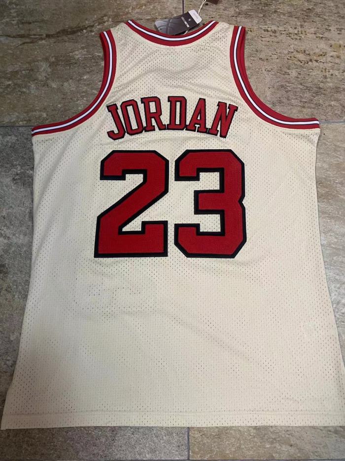 Bulls Jordan#23 Cream Chainstitch Swingman Top Quality Dense Embroidery NBA Jersey