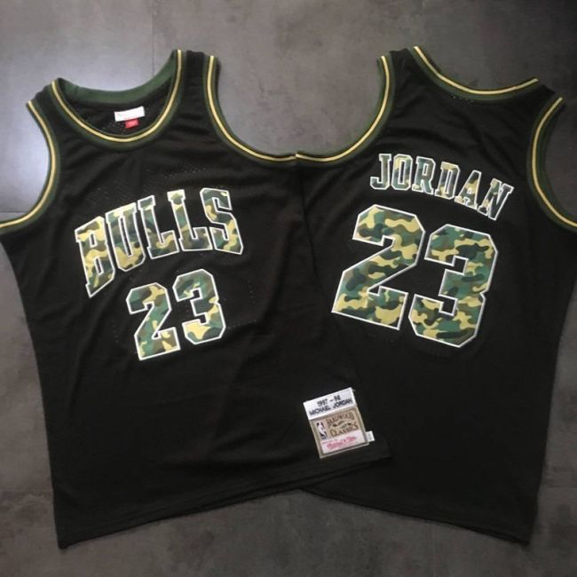 1997-1998 M&N Bulls Jordan#23 Camouflage Characters Top Quality Dense Embroidery NBA Jersey