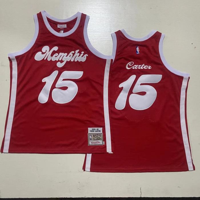 2015-2016 M&N Memphis Grizzlies Carter #15 Red Retro Top Quality Dense Embroidery NBA Jersey